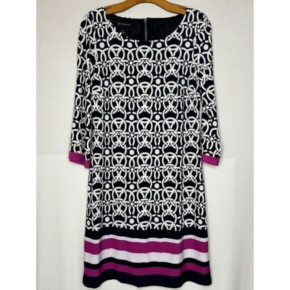INC Dress Black Pink Bold Print International Concepts 3/4 Sleeve Knit Sheath‎ M